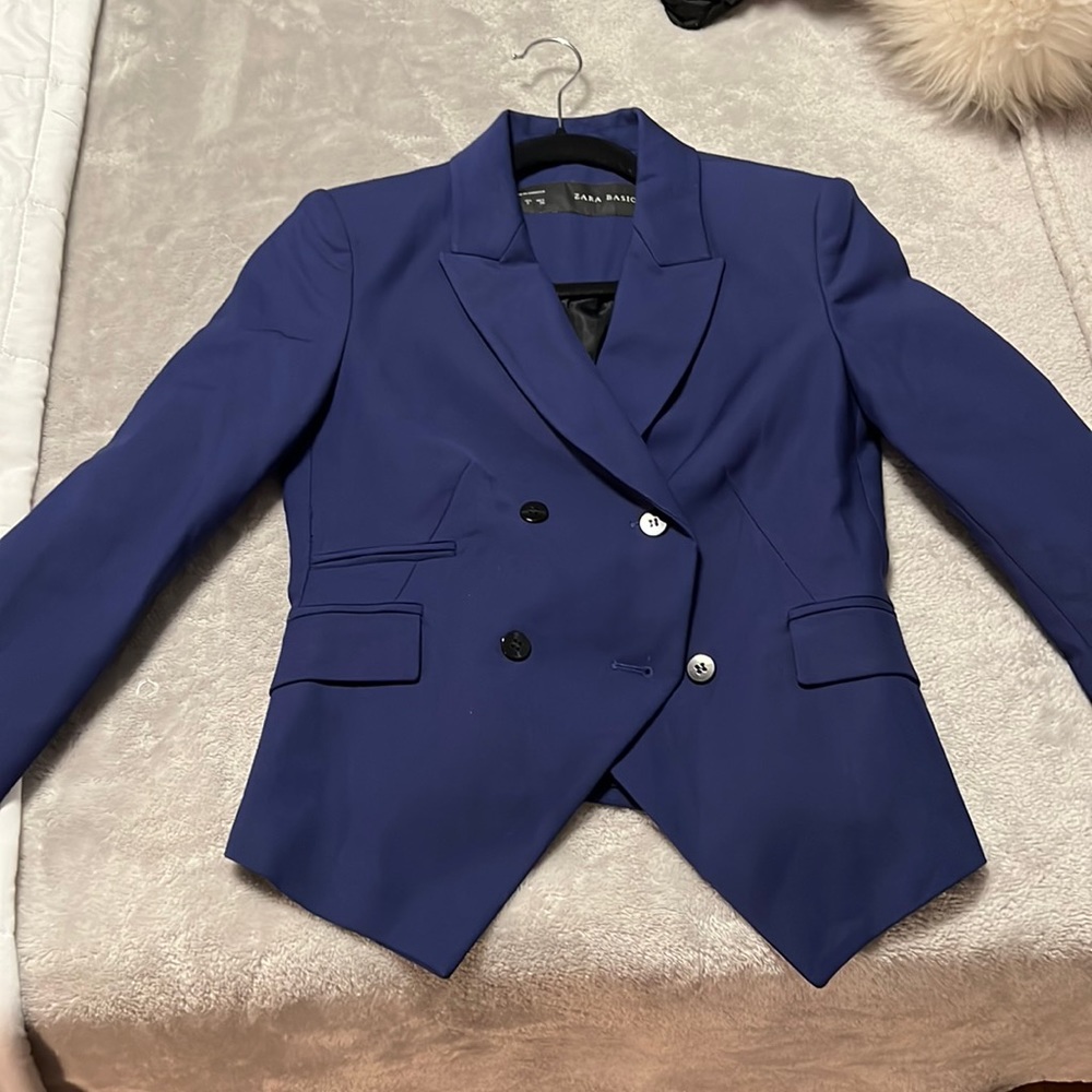 Zara double breasted blue blazer